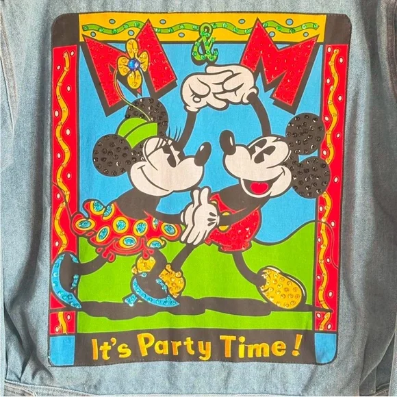 Vintage 90s Disney Mickey & Minnie Sequined Denim JacketUniisex Size Medium